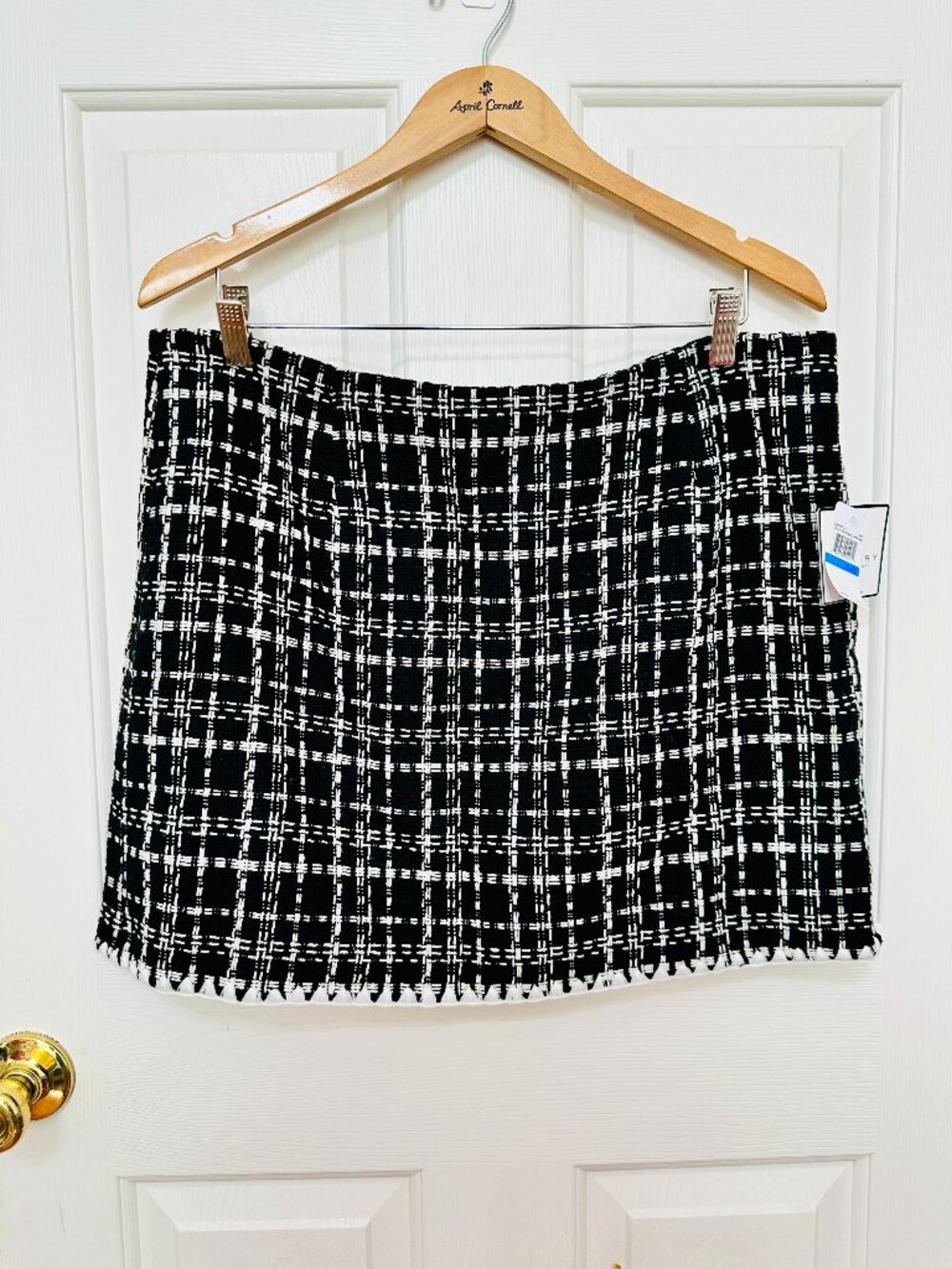 LAUNDRY BY SHELLI SEGAL BLACK AND WHITE PLAID TWEED MINI SKIRT XL $79